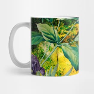 Colorful tropical floral leaves botanical illustration, tropical plants,leaves and flowers, black yellow leaves pattern Mug